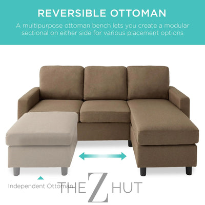 Best Choice Products Upholstered Sectional Sofa for Home, Apartment, Dorm, Bonus Room, Compact Spaces w/Chaise Lounge, 3-Seat, L-Shape Design, Reversible Ottoman Bench, 680lb Capacity - Gray THE Z HUT
