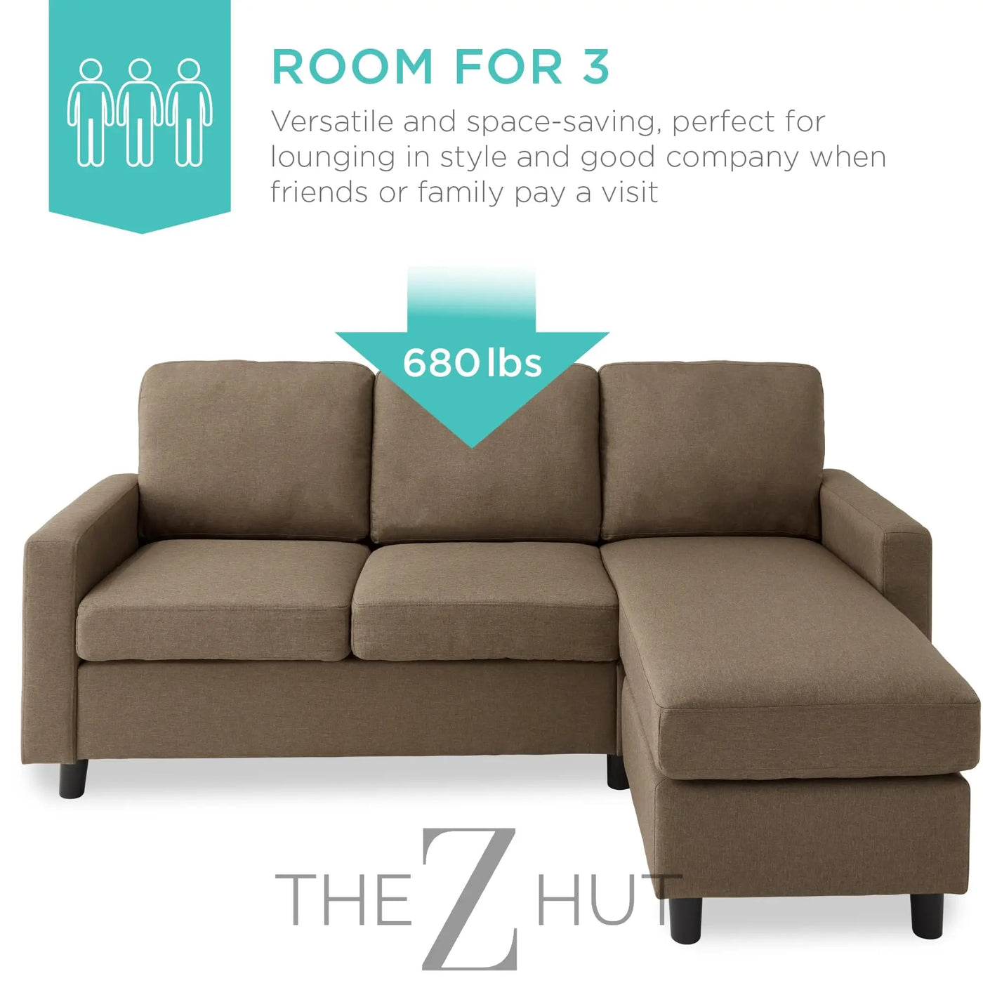 Best Choice Products Upholstered Sectional Sofa for Home, Apartment, Dorm, Bonus Room, Compact Spaces w/Chaise Lounge, 3-Seat, L-Shape Design, Reversible Ottoman Bench, 680lb Capacity - Gray THE Z HUT