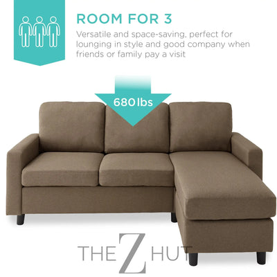 Best Choice Products Upholstered Sectional Sofa for Home, Apartment, Dorm, Bonus Room, Compact Spaces w/Chaise Lounge, 3-Seat, L-Shape Design, Reversible Ottoman Bench, 680lb Capacity - Gray THE Z HUT