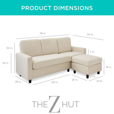 Best Choice Products Upholstered Sectional Sofa for Home, Apartment, Dorm, Bonus Room, Compact Spaces w/Chaise Lounge, 3-Seat, L-Shape Design, Reversible Ottoman Bench, 680lb Capacity - Gray THE Z HUT