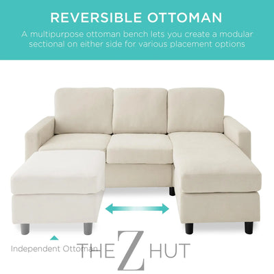 Best Choice Products Upholstered Sectional Sofa for Home, Apartment, Dorm, Bonus Room, Compact Spaces w/Chaise Lounge, 3-Seat, L-Shape Design, Reversible Ottoman Bench, 680lb Capacity - Gray THE Z HUT