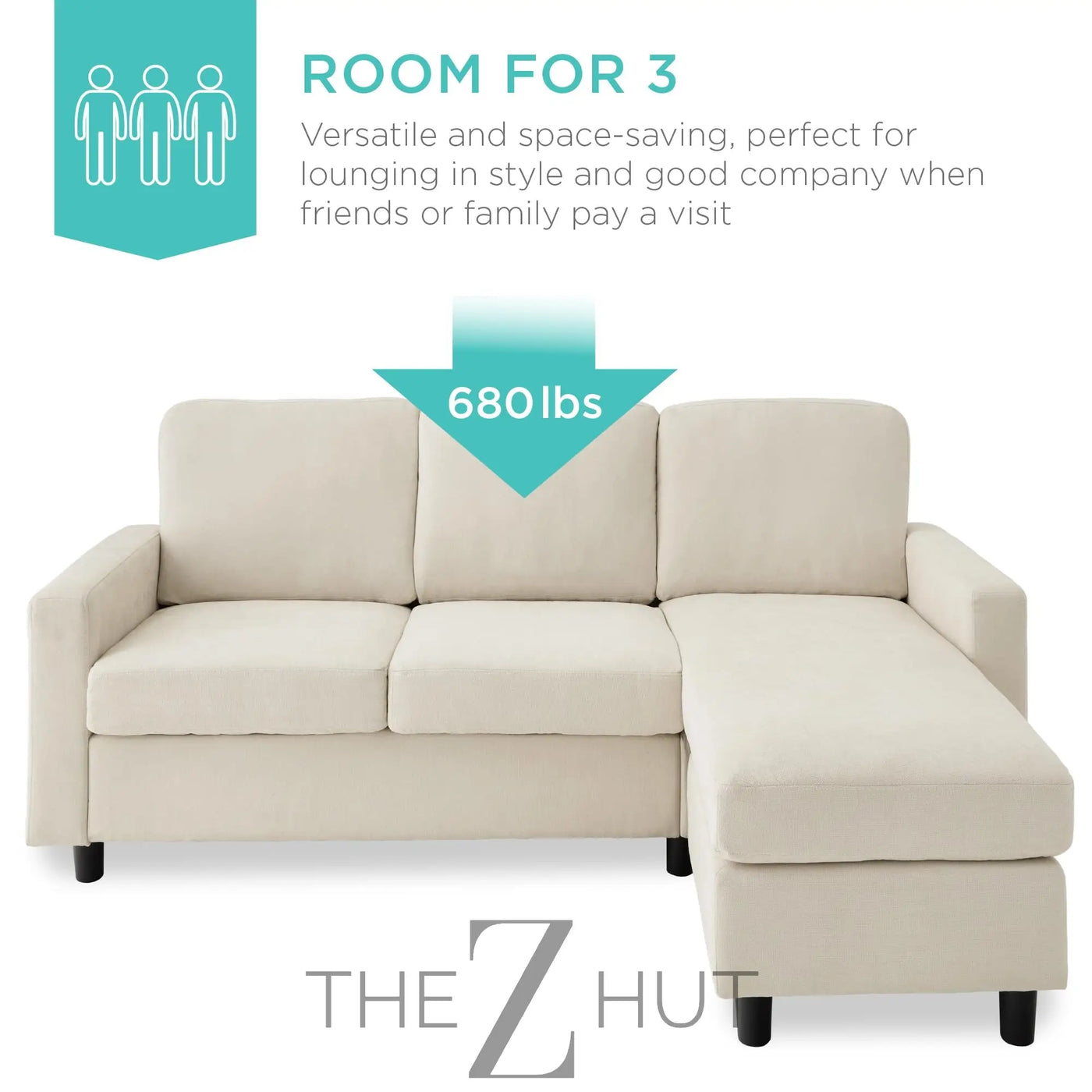 Best Choice Products Upholstered Sectional Sofa for Home, Apartment, Dorm, Bonus Room, Compact Spaces w/Chaise Lounge, 3-Seat, L-Shape Design, Reversible Ottoman Bench, 680lb Capacity - Gray THE Z HUT