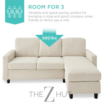 Best Choice Products Upholstered Sectional Sofa for Home, Apartment, Dorm, Bonus Room, Compact Spaces w/Chaise Lounge, 3-Seat, L-Shape Design, Reversible Ottoman Bench, 680lb Capacity - Gray THE Z HUT