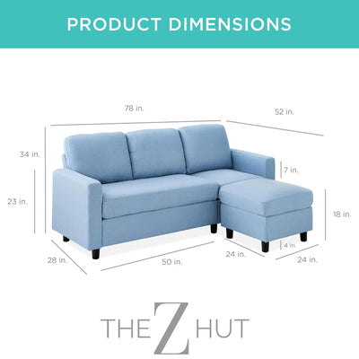 Best Choice Products Upholstered Sectional Sofa for Home, Apartment, Dorm, Bonus Room, Compact Spaces w/Chaise Lounge, 3-Seat, L-Shape Design, Reversible Ottoman Bench, 680lb Capacity - Gray THE Z HUT