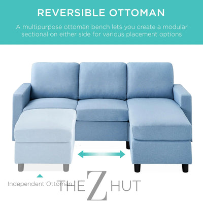 Best Choice Products Upholstered Sectional Sofa for Home, Apartment, Dorm, Bonus Room, Compact Spaces w/Chaise Lounge, 3-Seat, L-Shape Design, Reversible Ottoman Bench, 680lb Capacity - Gray THE Z HUT