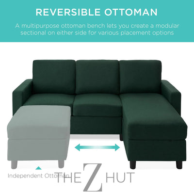 Best Choice Products Upholstered Sectional Sofa for Home, Apartment, Dorm, Bonus Room, Compact Spaces w/Chaise Lounge, 3-Seat, L-Shape Design, Reversible Ottoman Bench, 680lb Capacity - Gray THE Z HUT