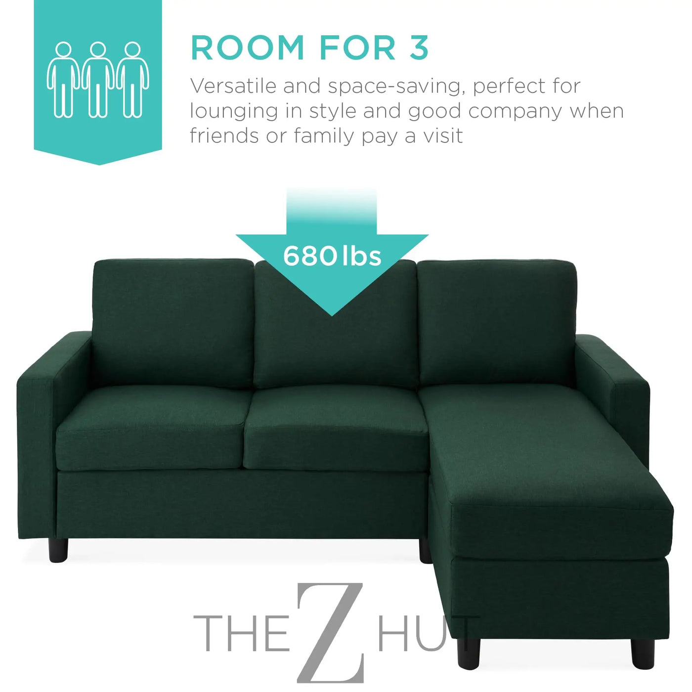 Best Choice Products Upholstered Sectional Sofa for Home, Apartment, Dorm, Bonus Room, Compact Spaces w/Chaise Lounge, 3-Seat, L-Shape Design, Reversible Ottoman Bench, 680lb Capacity - Gray THE Z HUT