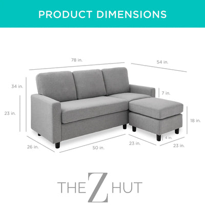Best Choice Products Upholstered Sectional Sofa for Home, Apartment, Dorm, Bonus Room, Compact Spaces w/Chaise Lounge, 3-Seat, L-Shape Design, Reversible Ottoman Bench, 680lb Capacity - Gray THE Z HUT