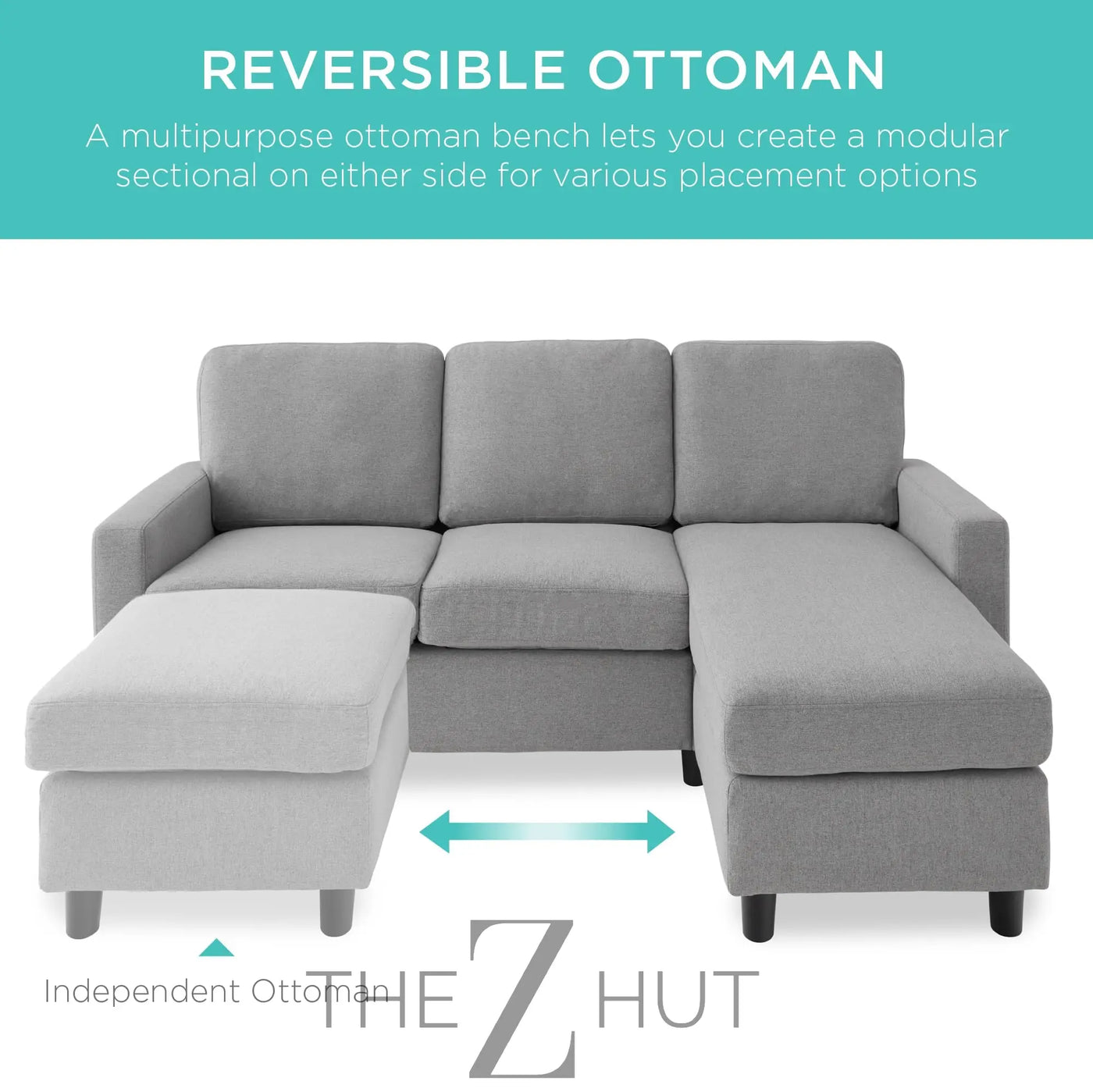 Best Choice Products Upholstered Sectional Sofa for Home, Apartment, Dorm, Bonus Room, Compact Spaces w/Chaise Lounge, 3-Seat, L-Shape Design, Reversible Ottoman Bench, 680lb Capacity - Gray THE Z HUT