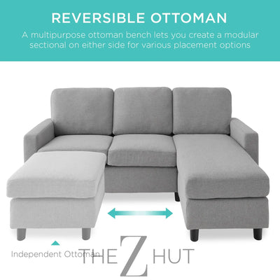 Best Choice Products Upholstered Sectional Sofa for Home, Apartment, Dorm, Bonus Room, Compact Spaces w/Chaise Lounge, 3-Seat, L-Shape Design, Reversible Ottoman Bench, 680lb Capacity - Gray THE Z HUT