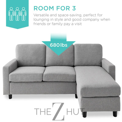 Best Choice Products Upholstered Sectional Sofa for Home, Apartment, Dorm, Bonus Room, Compact Spaces w/Chaise Lounge, 3-Seat, L-Shape Design, Reversible Ottoman Bench, 680lb Capacity - Gray THE Z HUT