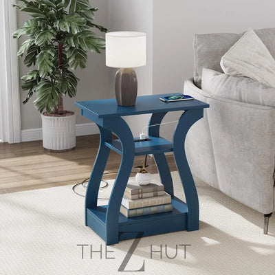 Black End Table Set of 2 with Charging Station, Side Table with USB Ports and Outlets, Black Nightstand, 3 Tier End Table with Storage Shelf for Living Room, Bedroom THE Z HUT