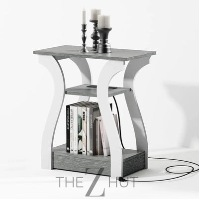 Black End Table Set of 2 with Charging Station, Side Table with USB Ports and Outlets, Black Nightstand, 3 Tier End Table with Storage Shelf for Living Room, Bedroom THE Z HUT