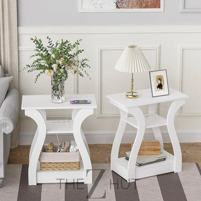 Black End Table Set of 2 with Charging Station, Side Table with USB Ports and Outlets, Black Nightstand, 3 Tier End Table with Storage Shelf for Living Room, Bedroom THE Z HUT