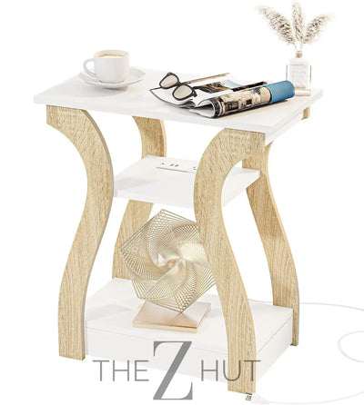 Black End Table Set of 2 with Charging Station, Side Table with USB Ports and Outlets, Black Nightstand, 3 Tier End Table with Storage Shelf for Living Room, Bedroom THE Z HUT