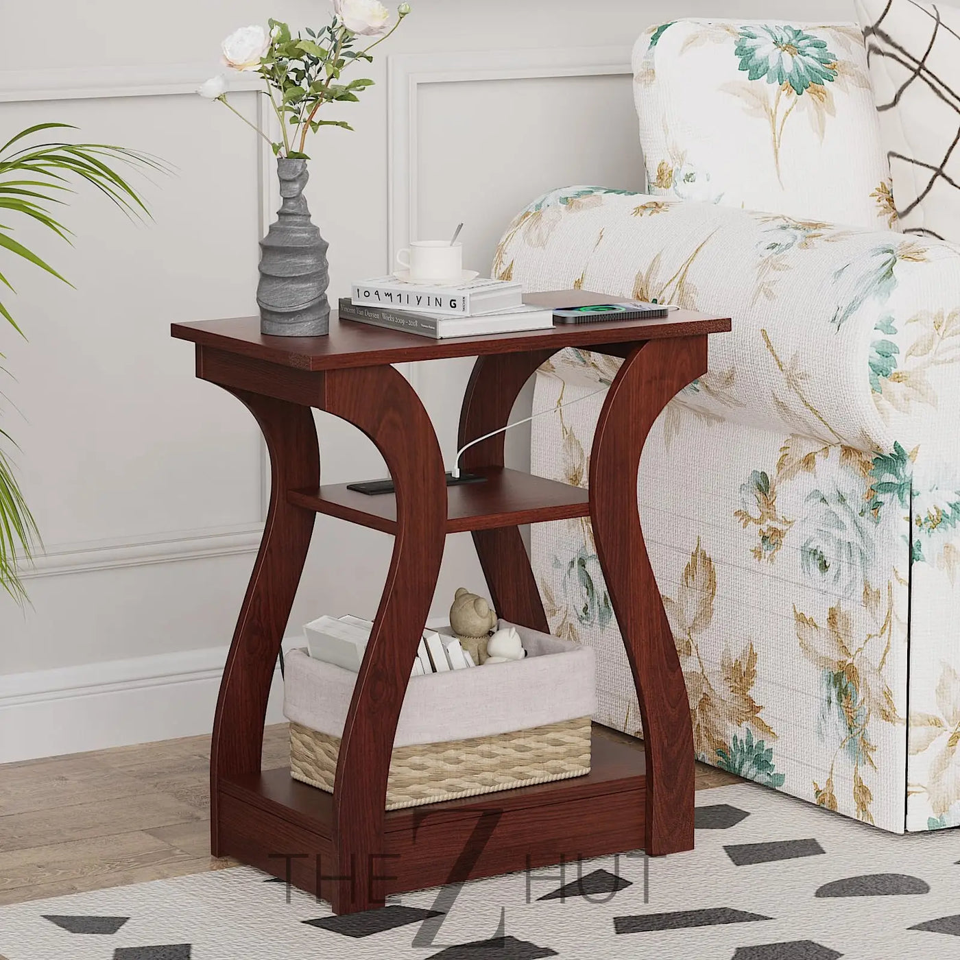 Black End Table Set of 2 with Charging Station, Side Table with USB Ports and Outlets, Black Nightstand, 3 Tier End Table with Storage Shelf for Living Room, Bedroom THE Z HUT