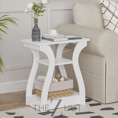 Black End Table Set of 2 with Charging Station, Side Table with USB Ports and Outlets, Black Nightstand, 3 Tier End Table with Storage Shelf for Living Room, Bedroom THE Z HUT