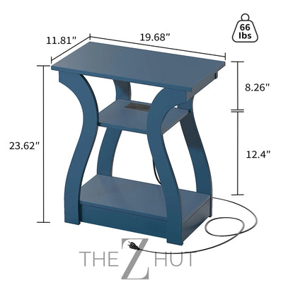 Black End Table Set of 2 with Charging Station, Side Table with USB Ports and Outlets, Black Nightstand, 3 Tier End Table with Storage Shelf for Living Room, Bedroom THE Z HUT