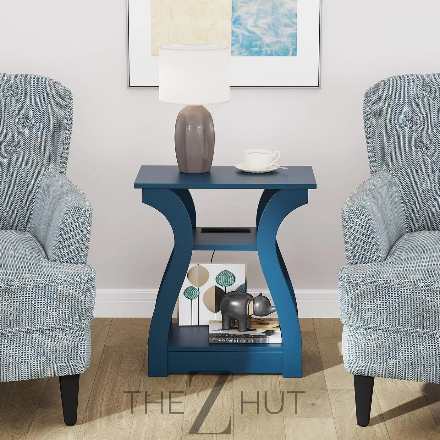 Black End Table Set of 2 with Charging Station, Side Table with USB Ports and Outlets, Black Nightstand, 3 Tier End Table with Storage Shelf for Living Room, Bedroom THE Z HUT