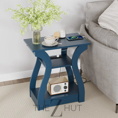 Black End Table Set of 2 with Charging Station, Side Table with USB Ports and Outlets, Black Nightstand, 3 Tier End Table with Storage Shelf for Living Room, Bedroom THE Z HUT