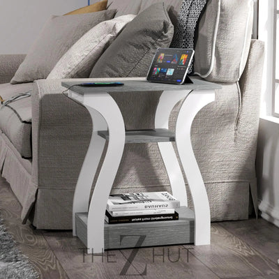 Black End Table Set of 2 with Charging Station, Side Table with USB Ports and Outlets, Black Nightstand, 3 Tier End Table with Storage Shelf for Living Room, Bedroom THE Z HUT