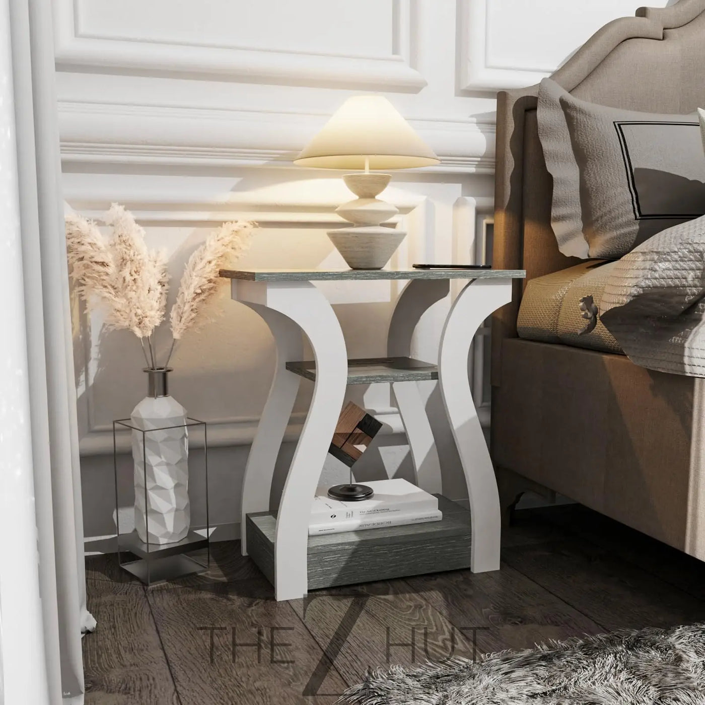 Black End Table Set of 2 with Charging Station, Side Table with USB Ports and Outlets, Black Nightstand, 3 Tier End Table with Storage Shelf for Living Room, Bedroom THE Z HUT