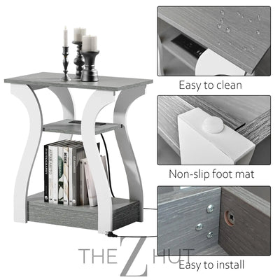 Black End Table Set of 2 with Charging Station, Side Table with USB Ports and Outlets, Black Nightstand, 3 Tier End Table with Storage Shelf for Living Room, Bedroom THE Z HUT