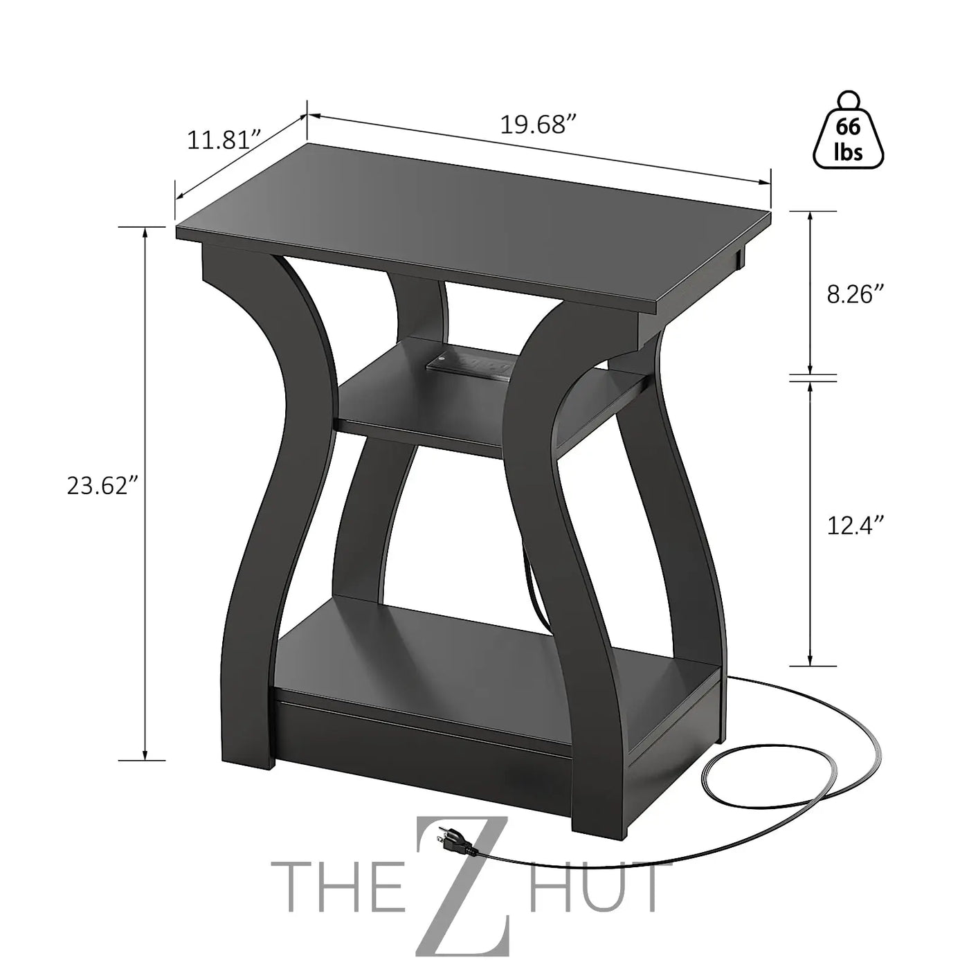 Black End Table Set of 2 with Charging Station, Side Table with USB Ports and Outlets, Black Nightstand, 3 Tier End Table with Storage Shelf for Living Room, Bedroom THE Z HUT