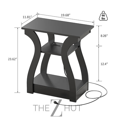 Black End Table Set of 2 with Charging Station, Side Table with USB Ports and Outlets, Black Nightstand, 3 Tier End Table with Storage Shelf for Living Room, Bedroom THE Z HUT