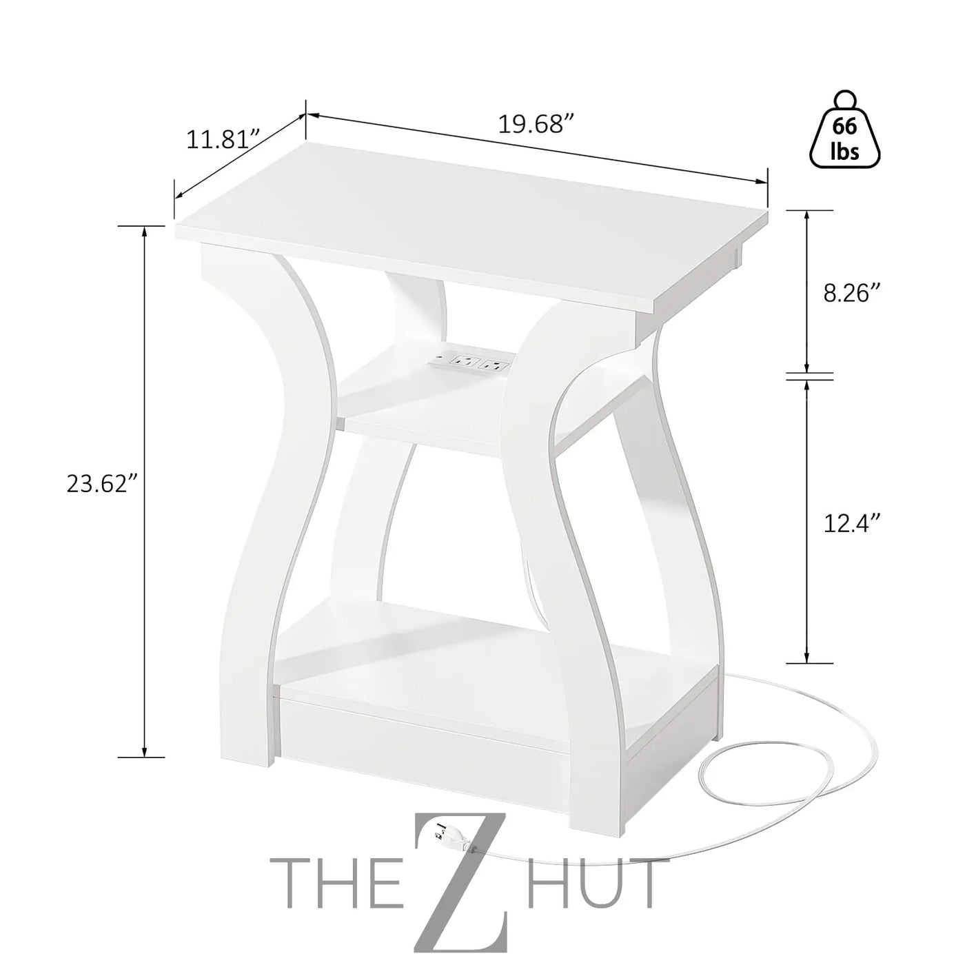 Black End Table Set of 2 with Charging Station, Side Table with USB Ports and Outlets, Black Nightstand, 3 Tier End Table with Storage Shelf for Living Room, Bedroom THE Z HUT