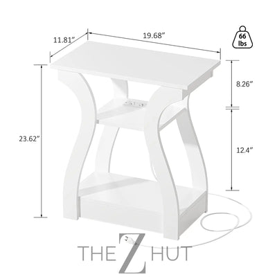 Black End Table Set of 2 with Charging Station, Side Table with USB Ports and Outlets, Black Nightstand, 3 Tier End Table with Storage Shelf for Living Room, Bedroom THE Z HUT