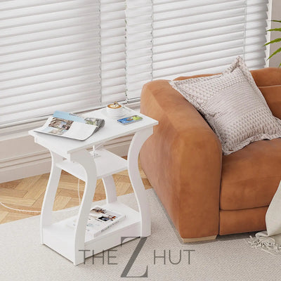 Black End Table Set of 2 with Charging Station, Side Table with USB Ports and Outlets, Black Nightstand, 3 Tier End Table with Storage Shelf for Living Room, Bedroom THE Z HUT