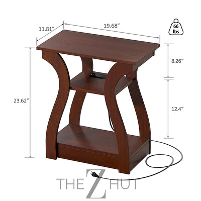 Black End Table Set of 2 with Charging Station, Side Table with USB Ports and Outlets, Black Nightstand, 3 Tier End Table with Storage Shelf for Living Room, Bedroom THE Z HUT