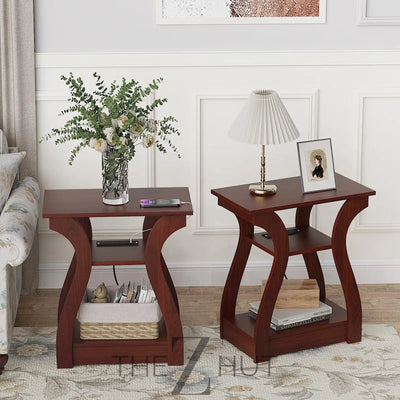 Black End Table Set of 2 with Charging Station, Side Table with USB Ports and Outlets, Black Nightstand, 3 Tier End Table with Storage Shelf for Living Room, Bedroom THE Z HUT