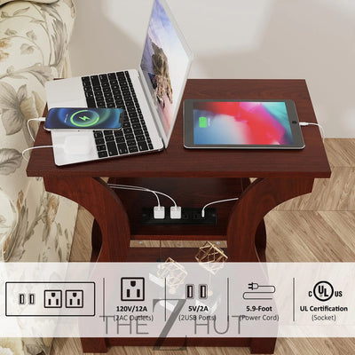Black End Table Set of 2 with Charging Station, Side Table with USB Ports and Outlets, Black Nightstand, 3 Tier End Table with Storage Shelf for Living Room, Bedroom THE Z HUT