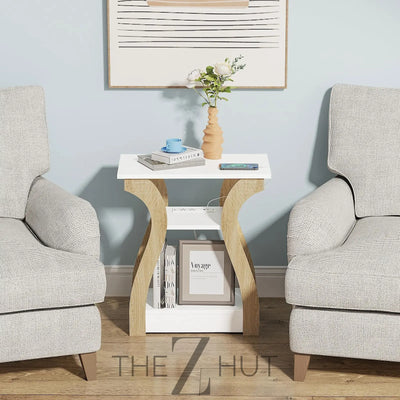 Black End Table Set of 2 with Charging Station, Side Table with USB Ports and Outlets, Black Nightstand, 3 Tier End Table with Storage Shelf for Living Room, Bedroom THE Z HUT