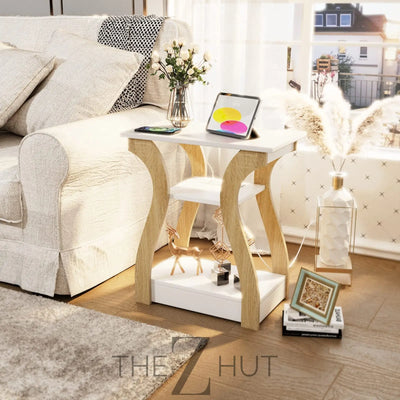 Black End Table Set of 2 with Charging Station, Side Table with USB Ports and Outlets, Black Nightstand, 3 Tier End Table with Storage Shelf for Living Room, Bedroom THE Z HUT