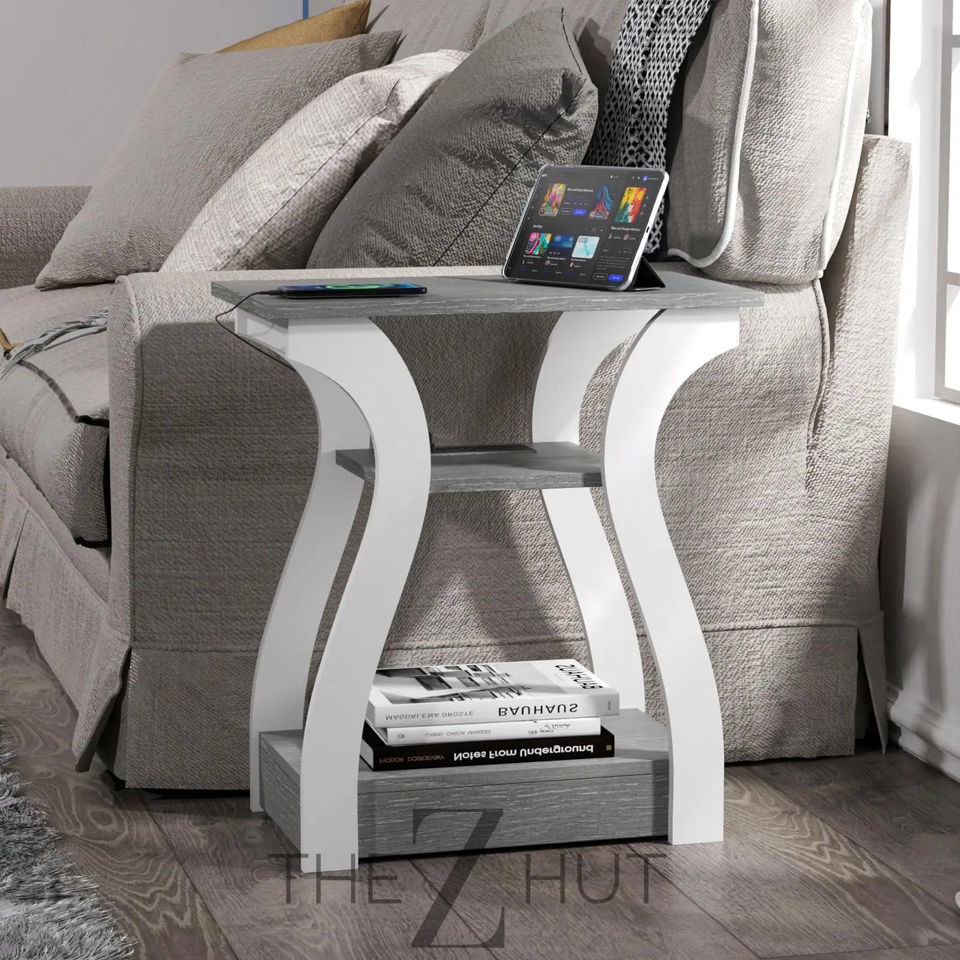 Black End Table Set of 2 with Charging Station, Side Table with USB Ports and Outlets, Black Nightstand, 3 Tier End Table with Storage Shelf for Living Room, Bedroom THE Z HUT