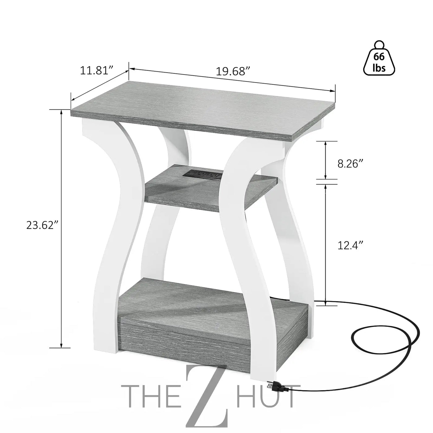 Black End Table Set of 2 with Charging Station, Side Table with USB Ports and Outlets, Black Nightstand, 3 Tier End Table with Storage Shelf for Living Room, Bedroom THE Z HUT