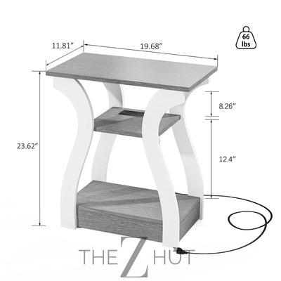 Black End Table Set of 2 with Charging Station, Side Table with USB Ports and Outlets, Black Nightstand, 3 Tier End Table with Storage Shelf for Living Room, Bedroom THE Z HUT