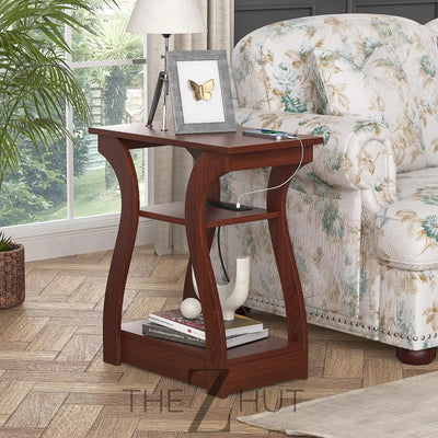 Black End Table Set of 2 with Charging Station, Side Table with USB Ports and Outlets, Black Nightstand, 3 Tier End Table with Storage Shelf for Living Room, Bedroom THE Z HUT