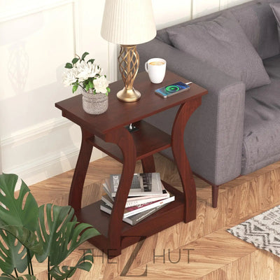 Black End Table Set of 2 with Charging Station, Side Table with USB Ports and Outlets, Black Nightstand, 3 Tier End Table with Storage Shelf for Living Room, Bedroom THE Z HUT