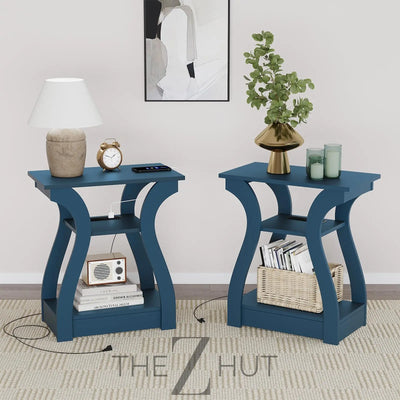 Black End Table Set of 2 with Charging Station, Side Table with USB Ports and Outlets, Black Nightstand, 3 Tier End Table with Storage Shelf for Living Room, Bedroom THE Z HUT