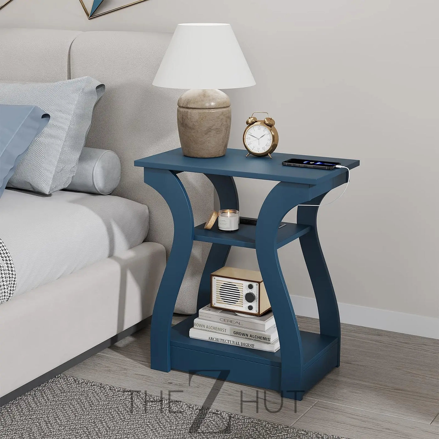 Black End Table Set of 2 with Charging Station, Side Table with USB Ports and Outlets, Black Nightstand, 3 Tier End Table with Storage Shelf for Living Room, Bedroom THE Z HUT