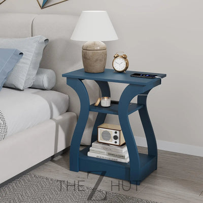 Black End Table Set of 2 with Charging Station, Side Table with USB Ports and Outlets, Black Nightstand, 3 Tier End Table with Storage Shelf for Living Room, Bedroom THE Z HUT