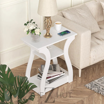 Black End Table Set of 2 with Charging Station, Side Table with USB Ports and Outlets, Black Nightstand, 3 Tier End Table with Storage Shelf for Living Room, Bedroom THE Z HUT