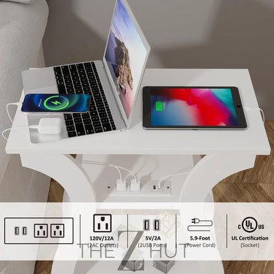 Black End Table Set of 2 with Charging Station, Side Table with USB Ports and Outlets, Black Nightstand, 3 Tier End Table with Storage Shelf for Living Room, Bedroom THE Z HUT