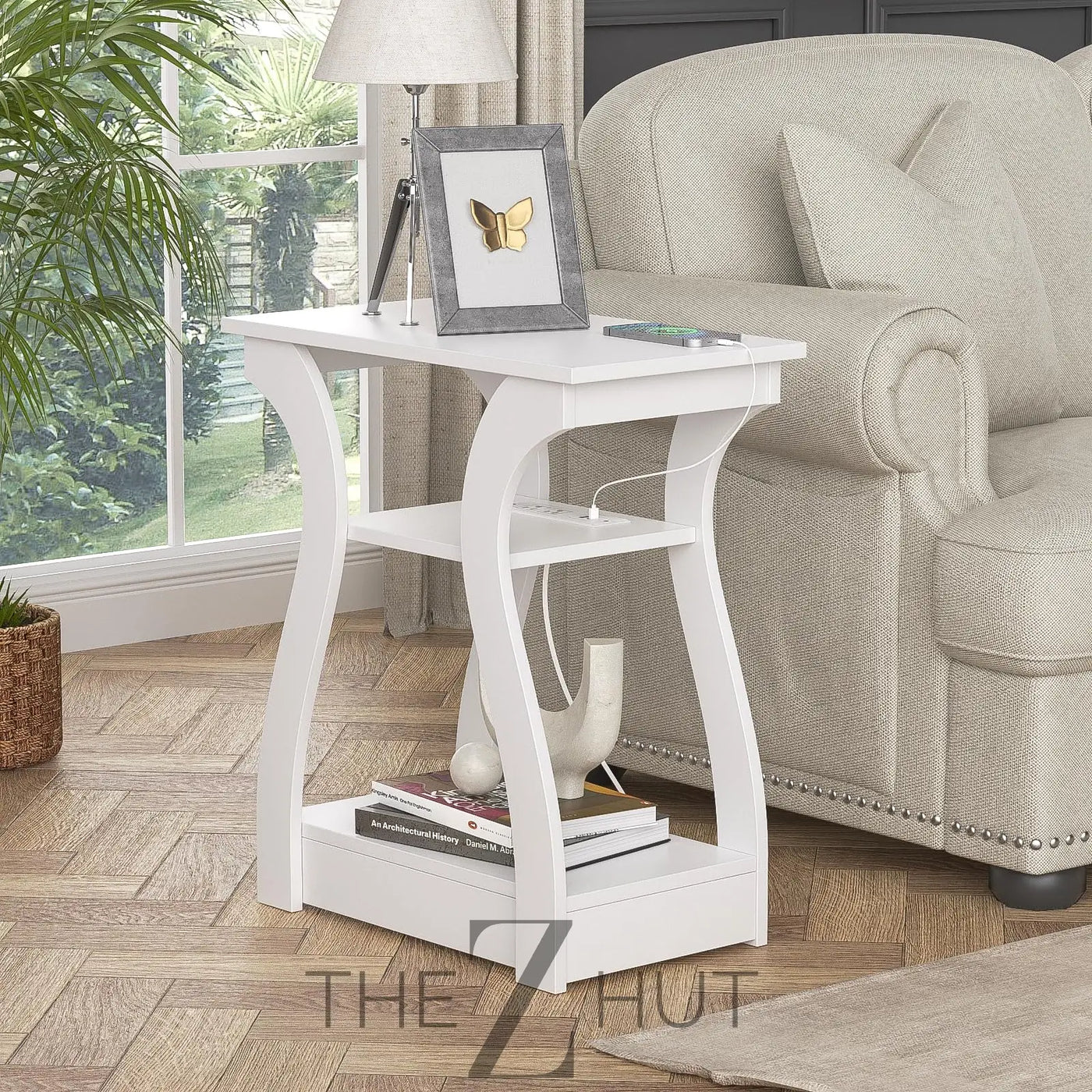 Black End Table Set of 2 with Charging Station, Side Table with USB Ports and Outlets, Black Nightstand, 3 Tier End Table with Storage Shelf for Living Room, Bedroom THE Z HUT