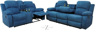 Bonded Leather 3-Piece Sofa Set, Blue, Manual Recline, Loveseat, Storage, Coffee Table, Artificial Leather, Living Room THE Z HUT