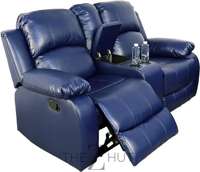 Bonded Leather 3-Piece Sofa Set, Blue, Manual Recline, Loveseat, Storage, Coffee Table, Artificial Leather, Living Room THE Z HUT